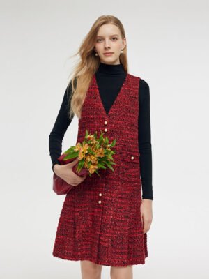 Wool Blend Tweed Mini Dress And Knit Top Two-Piece Set